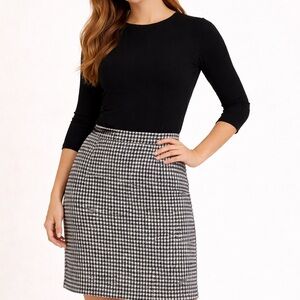 Cato Black and White Houndstooth Pencil Skirt
